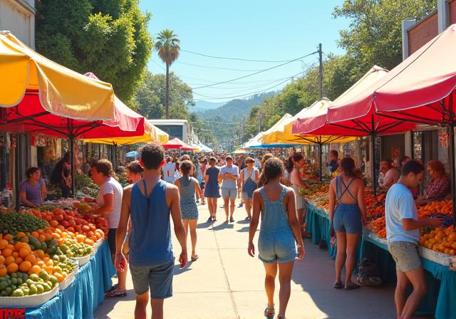 賑わうファーマーズマーケットの様子