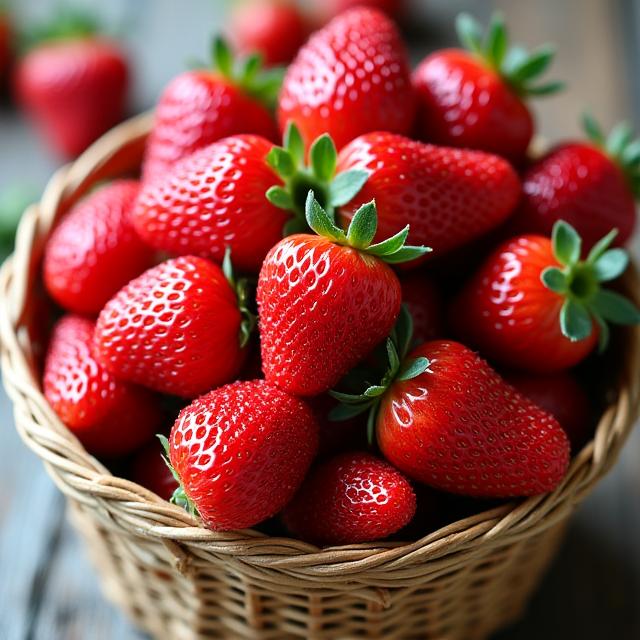 バスケットに盛られたさくらももいちご
